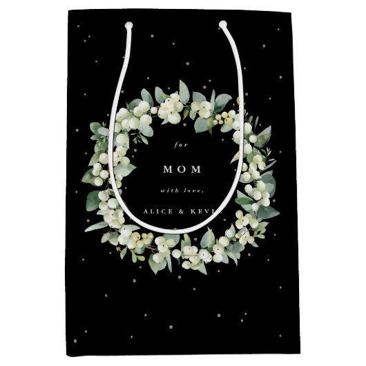 パーソナライズされたSnowberry+ユーカリのクリスマス ミディアムペーパーバッグ (正面)