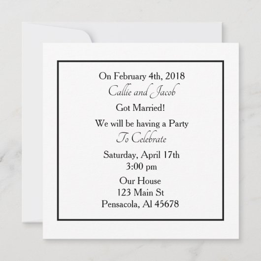 パーソナライズされたSquareフォトカー得ドWe結婚した 招待状 (裏面)