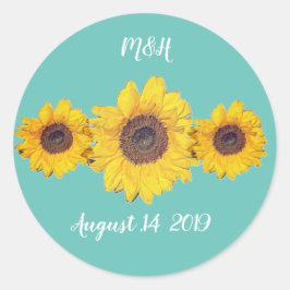 パーソナライズされたsunflower trio – ファ結婚ーム ラウンドシール