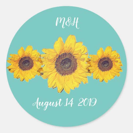 パーソナライズされたsunflower trio – ファ結婚ーム ラウンドシール (正面)
