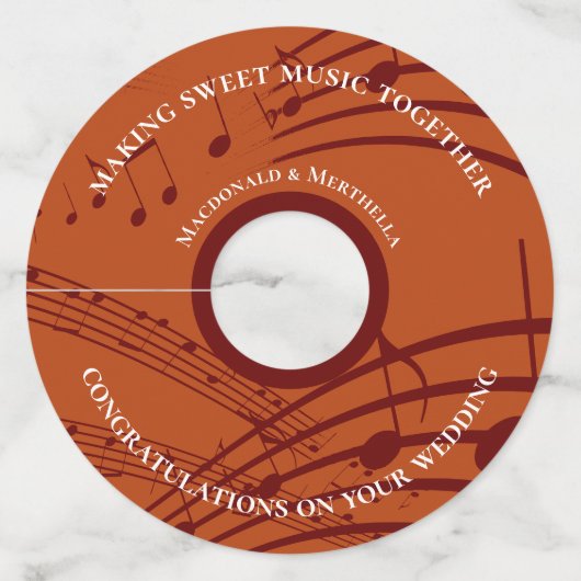 パーソナライズされたSWEET MUSIC 結婚 Notes ワイングラスタグ (正面)