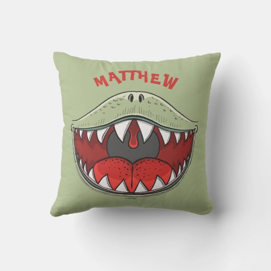 パーソナライズされたTレックス恐竜の口の緑の子供の名前 アウトドアクッション (裏面)