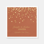 パーソナライズされたTERRACOTTA金ゴールド紙吹雪結婚ズナップ スタンダードカクテルナプキン (正面)