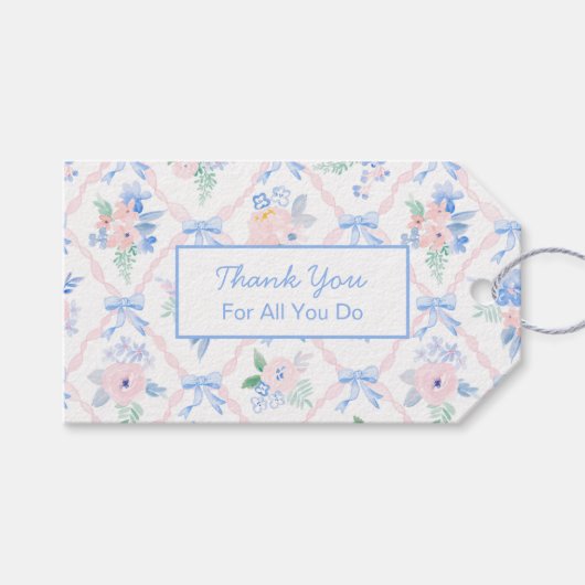 パーソナライズされたThank Youフローラリボン弓 ギフトタグ (正面(横))