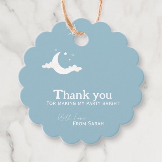 パーソナライズされたThank You Baby Shower retro moon star フェイバータグ (正面)