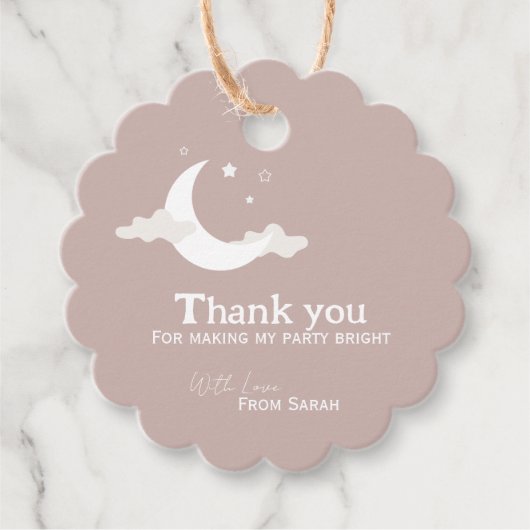 パーソナライズされたThank You Baby Shower retro moon star フェイバータグ (正面)