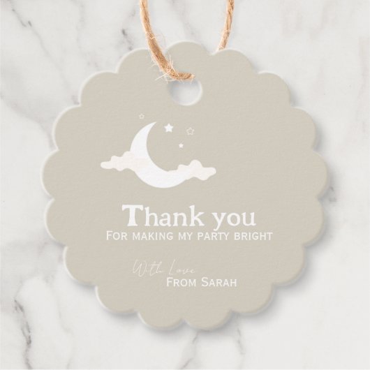 パーソナライズされたThank You Baby Shower retro moon star フェイバータグ (正面)