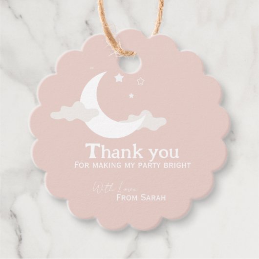パーソナライズされたThank You Baby Shower retro moon star フェイバータグ (正面)