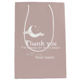 パーソナライズされたThank You Baby Shower retro moon star ミディアムペーパーバッグ