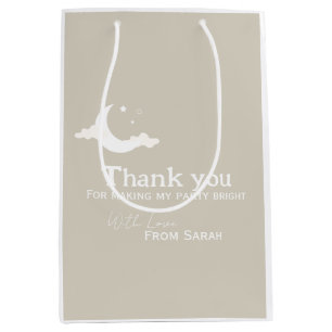 パーソナライズされたThank You Baby Shower retro moon star ミディアムペーパーバッグ
