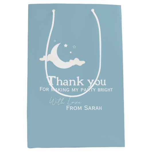 パーソナライズされたThank You Baby Shower retro moon star ミディアムペーパーバッグ (正面)