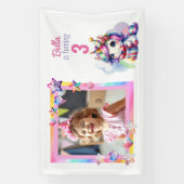 パーソナライズされたUnicornとPhoto Girl's誕生日 横断幕 (縦)