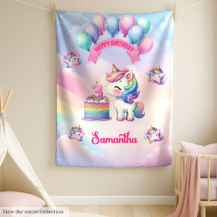 パーソナライズされたUnicorn Branet for 3rd Birthday Girl フリースブランケット