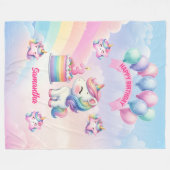パーソナライズされたUnicorn Branet for 3rd Birthday Girl フリースブランケット (正面(横))
