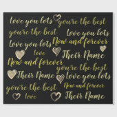 パーソナライズされたVALENTINE – 愛の言葉ブラック金ゴールド ラッピングペーパー (フラット)