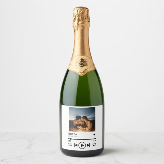 パーソナライズされたValentine Photo Songプレイリスト スパークリングワインラベル (正面)