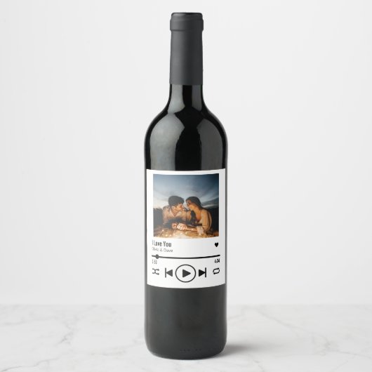 パーソナライズされたValentine Photo Songプレイリスト ワインラベル (正面)
