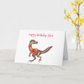 パーソナライズされたVelociraptorバースデーカード カード (黄色い花)