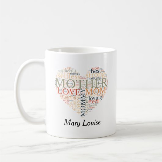 パーソナライズされたWord Cloud Mother's Day コーヒーマグカップ (左)