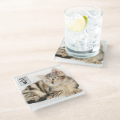 パーソナライズされたWorld's Cat最高のパパカスタム写真 ガラスコースター (アングル)