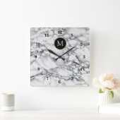 パーソナライズされたYour Letter Wall Clock White Marble スクエア壁時計 (ホーム)