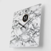 パーソナライズされたYour Letter Wall Clock White Marble スクエア壁時計 (傾斜)