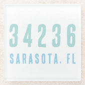 パーソナライズされたZip Code,City,州Coast Blues ガラスコースター (正面)