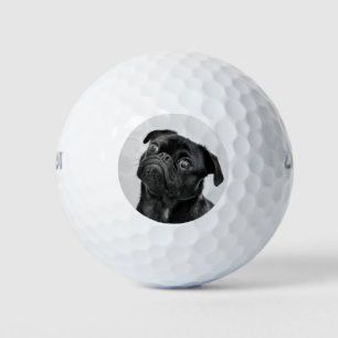 パーソナライズしたフォトパグ犬 ブラック ホワイト ゴルフボール