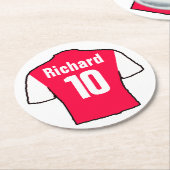 パーソナライズするサッカーファンシャツ。 ラウンドペーパーコースター (アングル)