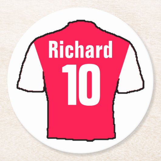 パーソナライズするサッカーファンシャツ。 ラウンドペーパーコースター (正面)