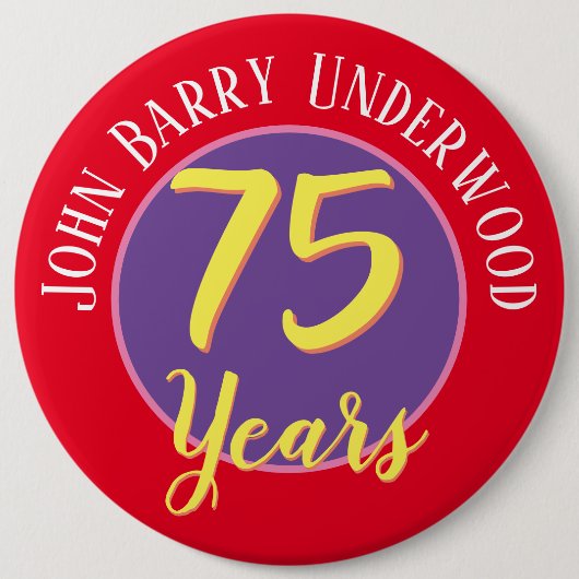 パーソナライズする75番目の誕生日バッジ。 缶バッジ (正面)