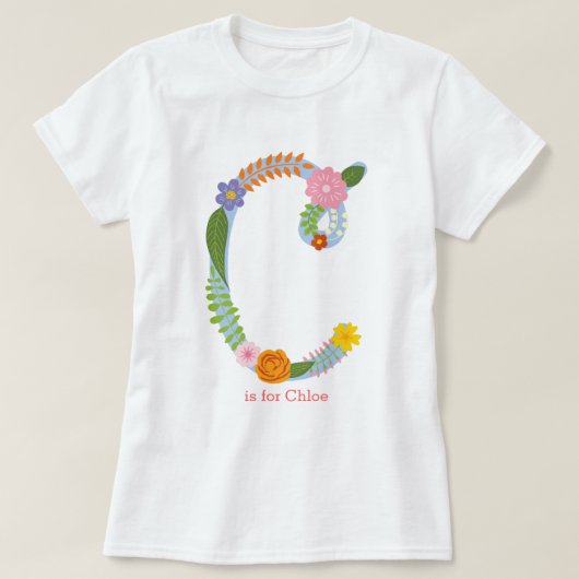 パーソナライズでお洒落な花のモノグラム(c) tシャツ (デザイン正面)