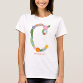 パーソナライズでお洒落な花のモノグラム(c) tシャツ (正面)