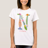 パーソナライズでお洒落な花のモノグラム(n) tシャツ (正面)