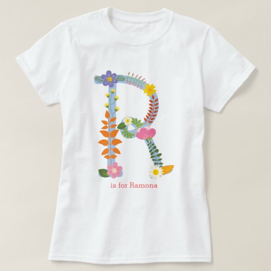 パーソナライズでお洒落な花のモノグラム(r) tシャツ (デザイン正面)