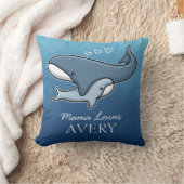 パーソナライズでかわいいお母さんのベビーのクジラは、子供の名前を加えます クッション (ブランケット)