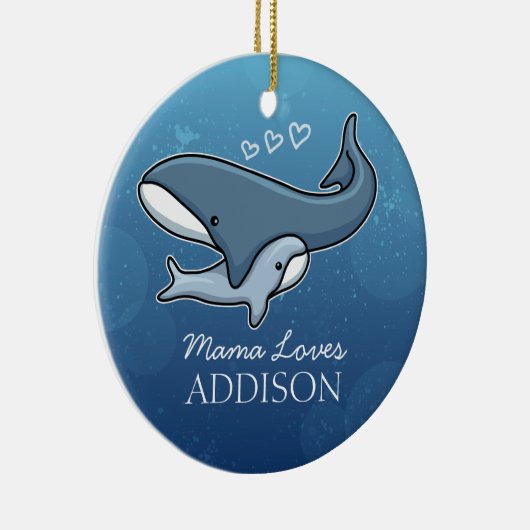 パーソナライズでかわいいお母さんのベビーのクジラは、子供の名前を加えます セラミックオーナメント (右)