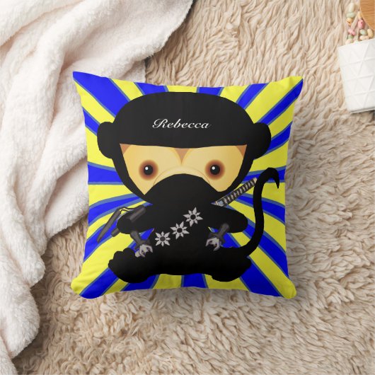 パーソナライズでかわいいかわいいの忍者猿 クッション (ブランケット)