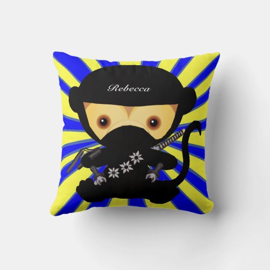 パーソナライズでかわいいかわいいの忍者猿 クッション (裏面)
