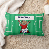 パーソナライズでかわいいサッカーのテディー・ベア(赤い) ランバークッション (ブランケット)