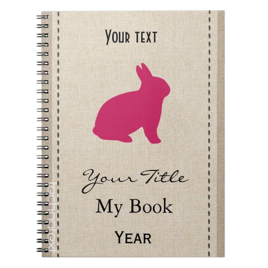 パーソナライズでかわいいピンクのバニーのリネン一見 ノートブック (正面)