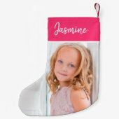 パーソナライズでかわいいピンクの写真 スモールクリスマスストッキング (裏面)