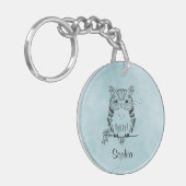 パーソナライズでかわいいフクロウのイラストレーション キーホルダー (正面左)