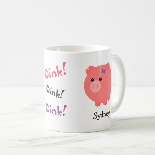 パーソナライズでかわいいブタのコップ コーヒーマグカップ (正面右)