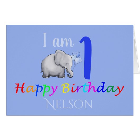 パーソナライズでかわいいベビー象の第1誕生日の詩 (正面横)