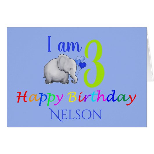 パーソナライズでかわいいベビー象の第3誕生日の詩 (正面横)