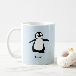 パーソナライズでかわいいペンギンの冬の雪の薄片 コーヒーマグカップ