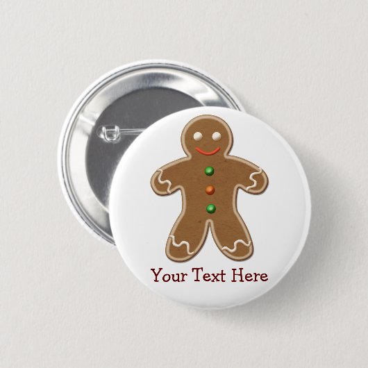 パーソナライズでかわいい休日のジンジャーブレッドマン 缶バッジ (正面&裏面)