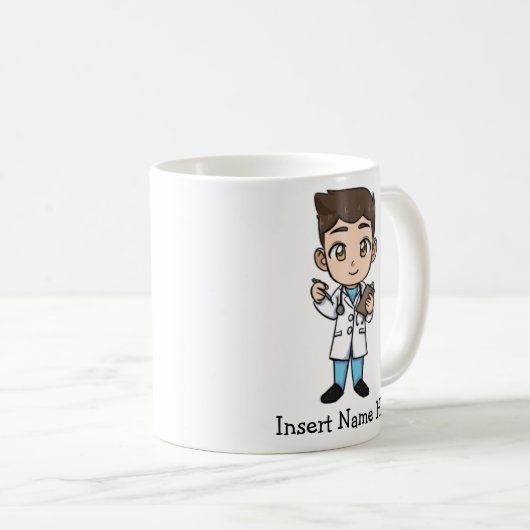 パーソナライズでかわいい医者、ブルネットの男性 コーヒーマグカップ (正面右)