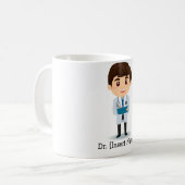 パーソナライズでかわいい医者、ブルネットの男性 コーヒーマグカップ (正面左)